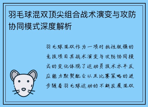 羽毛球混双顶尖组合战术演变与攻防协同模式深度解析